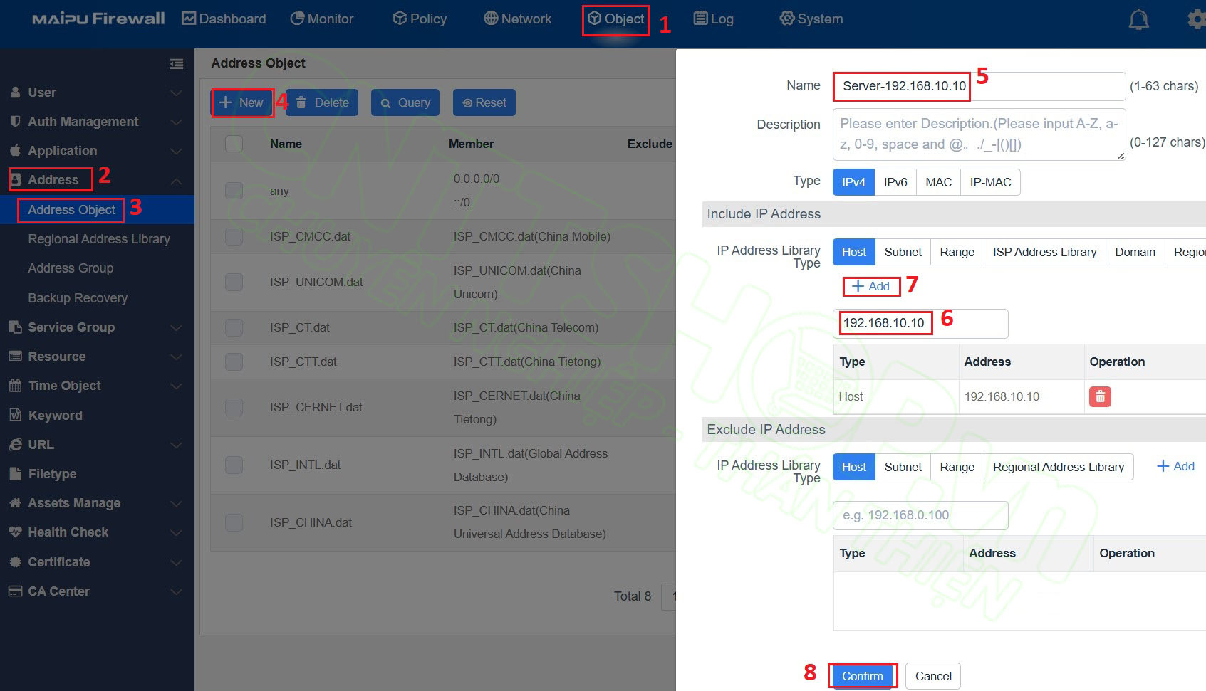 tạo 1 address object cho IP LAN của server để add vào policy