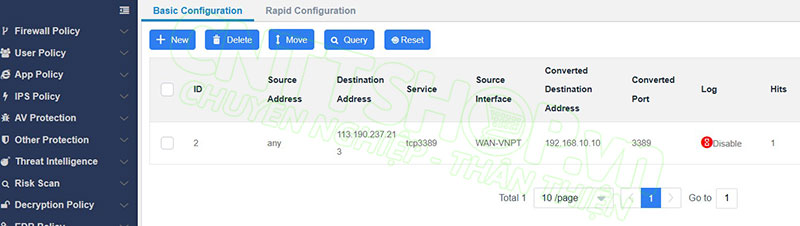 NAT rule hiển thị bên tab configuration
