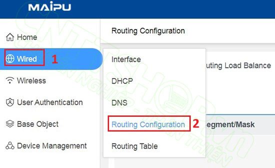 truy cập vào menu routing configuration