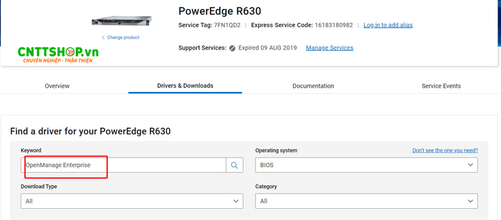 Trong phần Drivers & Downloads của thiết bị, các bạn gõ tìm kiếm phần mềm OpenManage Enterprise.