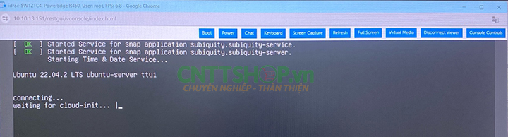 Màn hình khởi động trình cài đặt Ubuntu qua iDRAC Virtual Console.