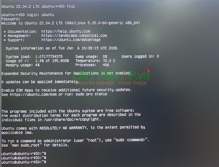 Đăng nhập thành công vào Ubuntu 22.04.2 LTS CLI