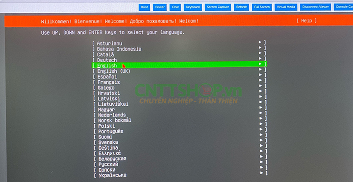 Chọn ngôn ngữ/tuỳ chọn ban đầu của bộ cài