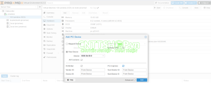 add pci device trên máy ảo