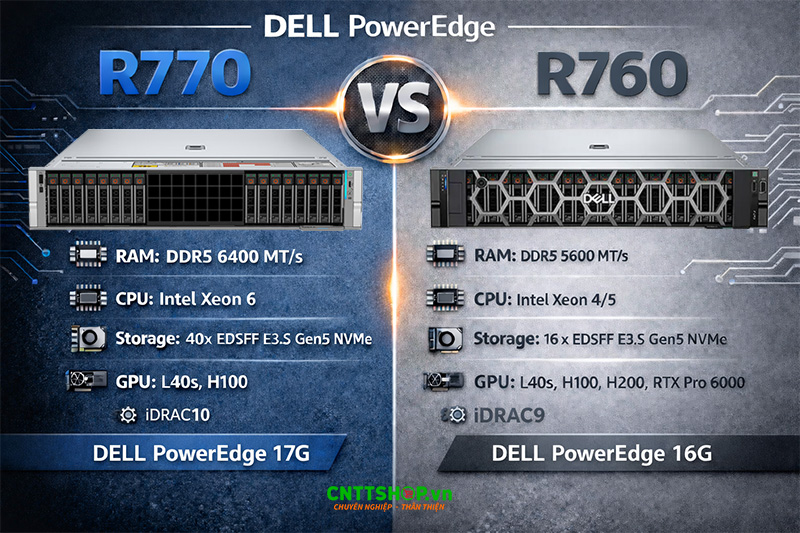 So sánh chi tiết giữa máy chủ Dell PowerEdge R770 và Dell R760