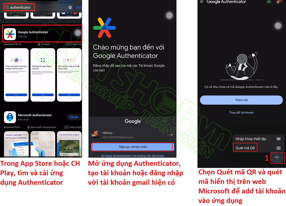 cài đặt ứng dụng authenticator trên điện thoại để xác thực 2 bước