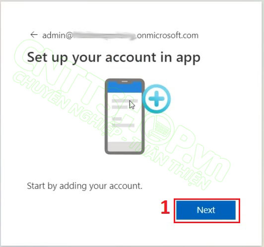 nhấn next trong set up your account in app