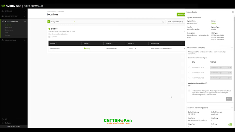 Cấu hình MIG trên giao diện FLEET COMMAND của NVIDIA