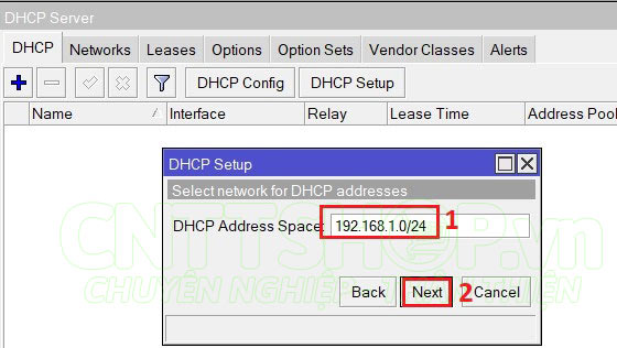 cấu hình dải mạng cho DHCP