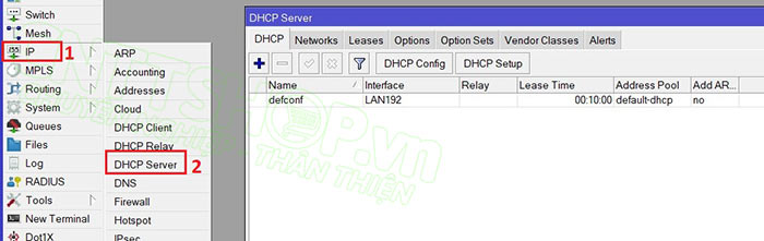 truy cập vào menu dhcp server