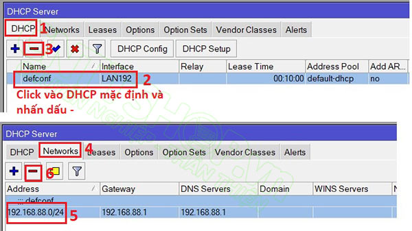 xóa DHCP server mặc định 