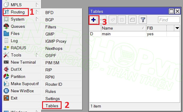 truy cập vào menu Routing tables