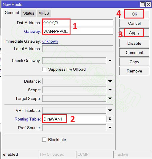 cấu hình default route cho đường pppoe