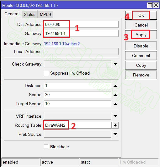 cấu hình route cho đường wan sử dụng IP LAN