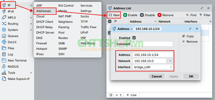 Đặt IP cho Bridge LAN