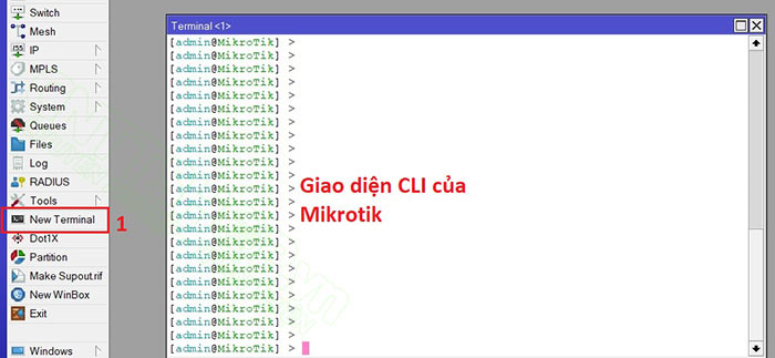 truy cập vào giao diện dòng lệnh của Mikrotik