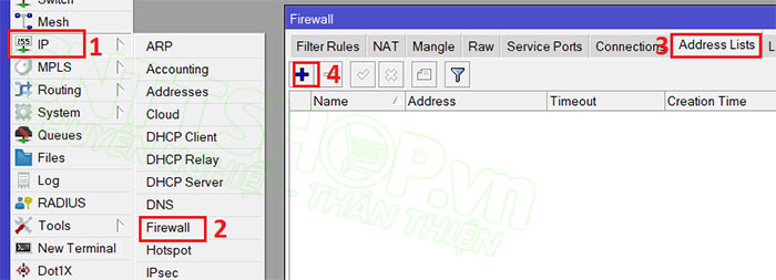 truy cập vào tab Address Lists trong menu Firewall