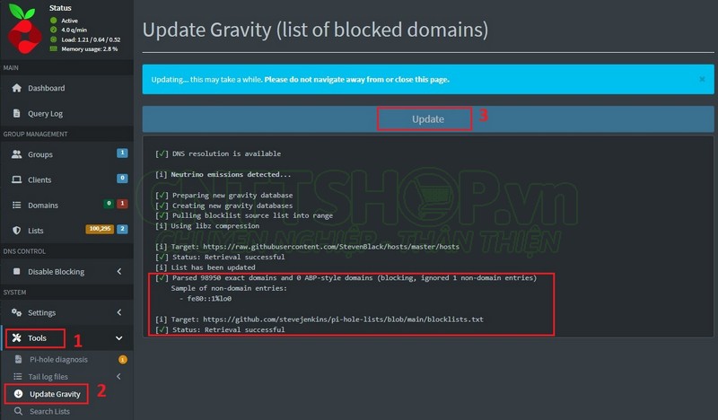 nhấn update để cập nhật các lists mới add vào
