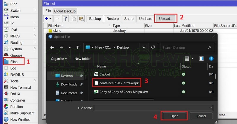 upload file container lên router