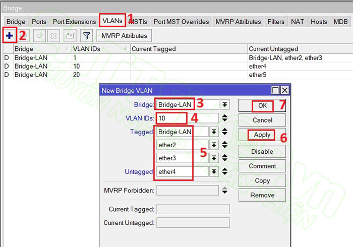 tagged các interface vào VLAN 10