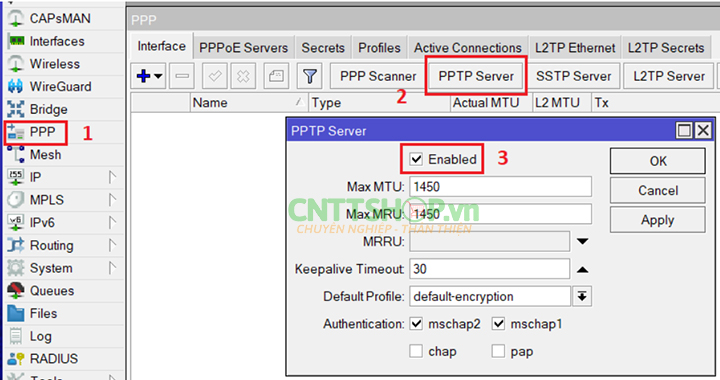 Bật PPTP Server
