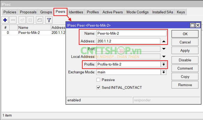 Tạo IPsec Peers site 1