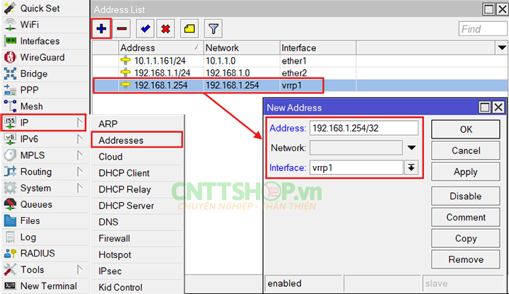 Đặt IP VRRP trên router MikroTik chính