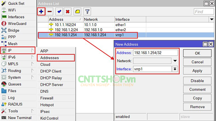 Đặt IP VRRP trên router MikroTik phụ