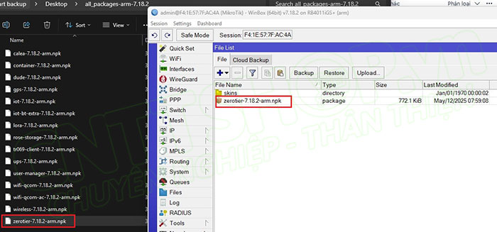 tải file zerotier package lên mikrotik