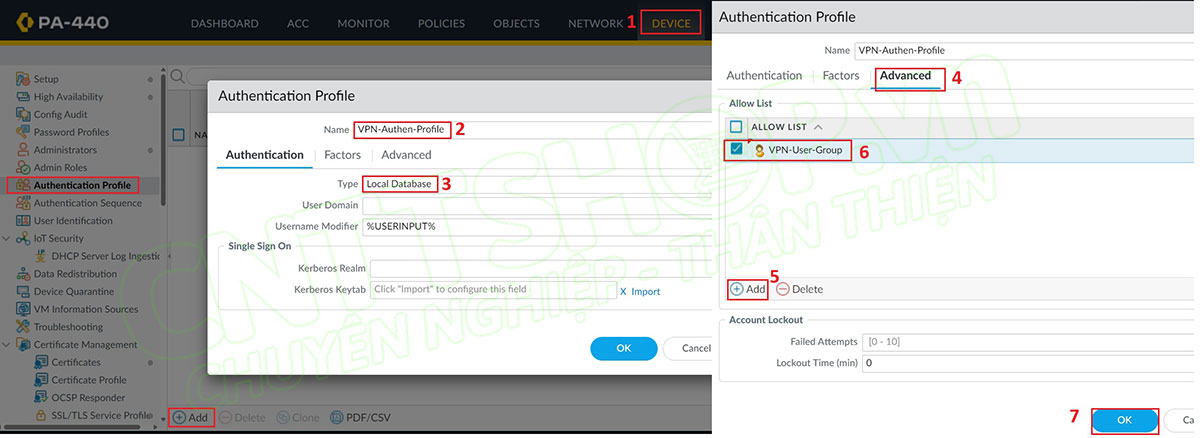 tạo authentication profile để xác thực