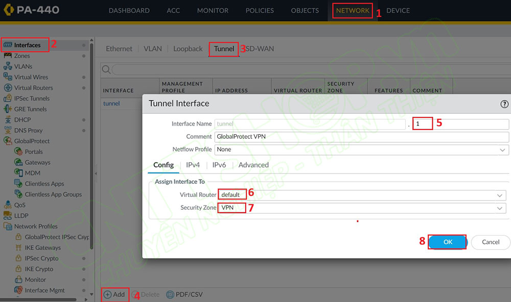 tạo VPN tunnel interface cho globalprotect