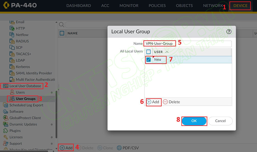 tạo 1 User group và add các user sử dụng cho VPN vào