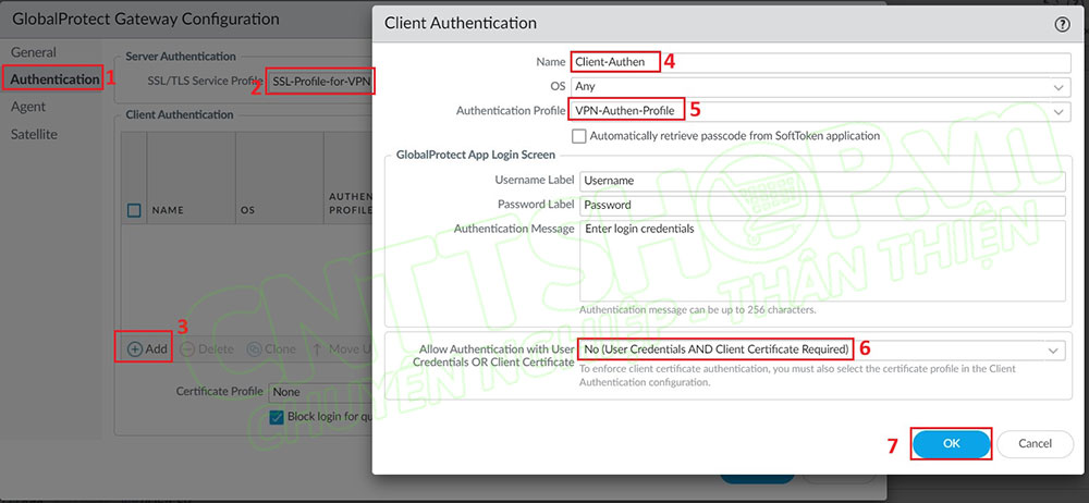 cấu hình authentication cho gateway