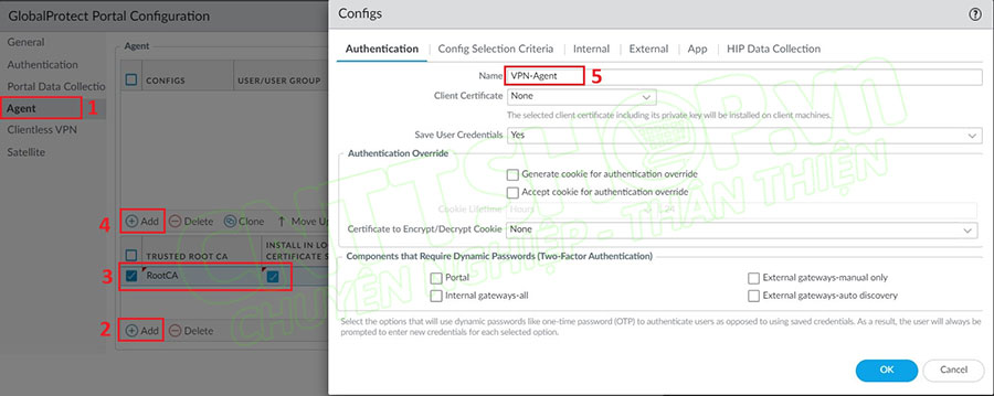 cấu hình thông tin RootCA và agent cho portal