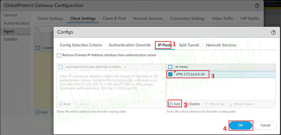 cấu hình IP Pools để cấp IP cho VPN Clients