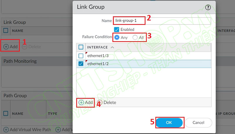 cấu hình link group để monitor các link