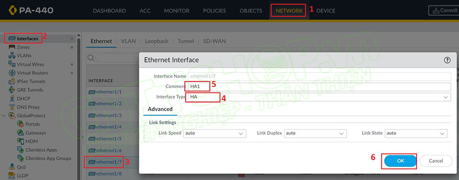 cấu hình cổng ethernet 7 sang type HA