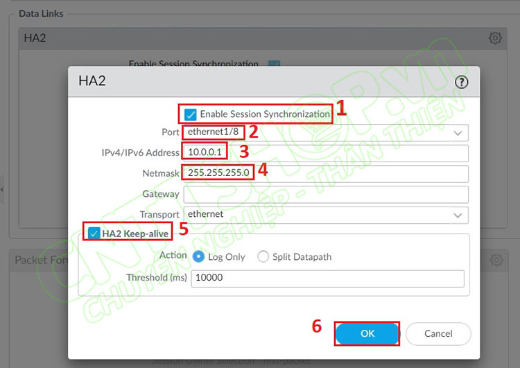 cấu hình IP cho Data links HA2