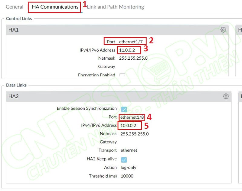 cấu hình cổng HA1 và HA2 trên firewall passive