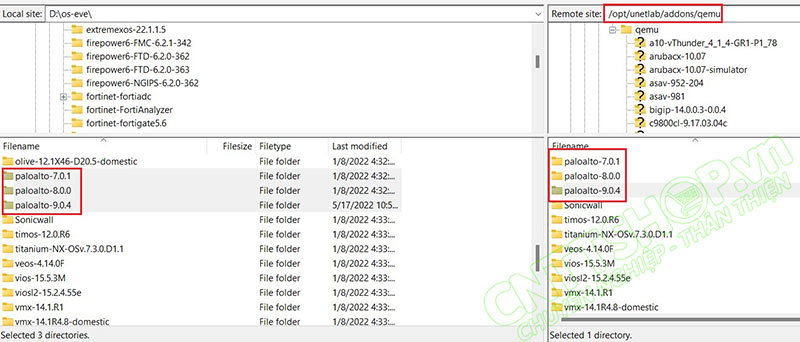 Upload các thư mục chưa PAN-OS lên pnetlab bằng filezilla