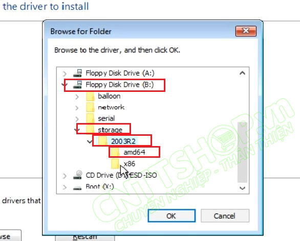 chọn thư mục chứa file driver