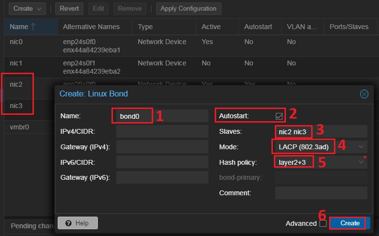 thiết lập các thông số cho link aggregation