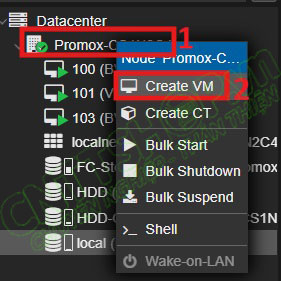 chọn create VM để tạo máy ảo mới