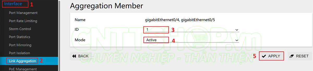 chọn mode cho port channel link aggregation