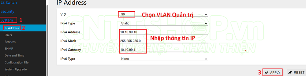 cấu hình IP quản trị