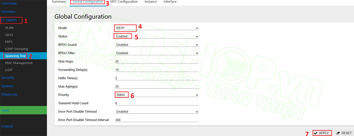 cấu hình spanning tree trên switch scodeno