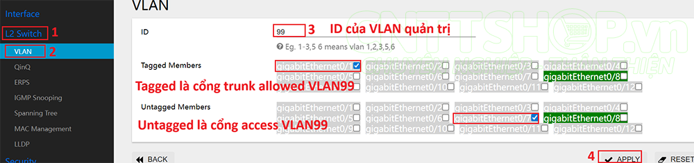 tạo vlan quản trị