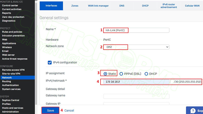 cấu hình port HA trên firewall Auxiliary