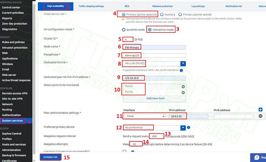 cấu hình HA interactive mode trên firewall primary