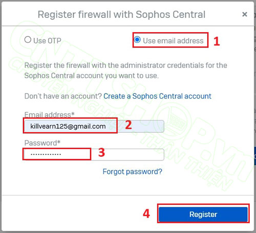 đăng nhập với tài khoản sophos Central vừa tạo